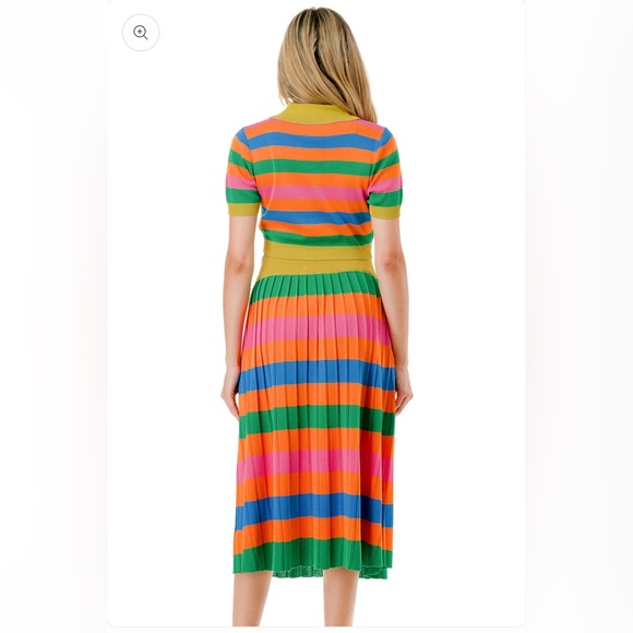 Women’s Colorful Rainbow Striped Cropped Shirt & Pleated Maxi Skirt Set Sz Large - Picture 4 of 12